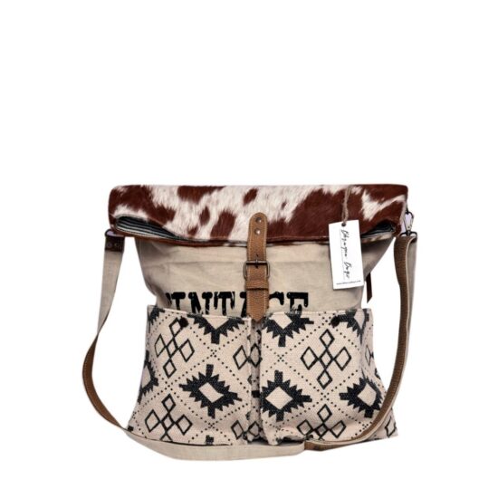 Half Vintage Print With Hairon Flap Shoulder Bag