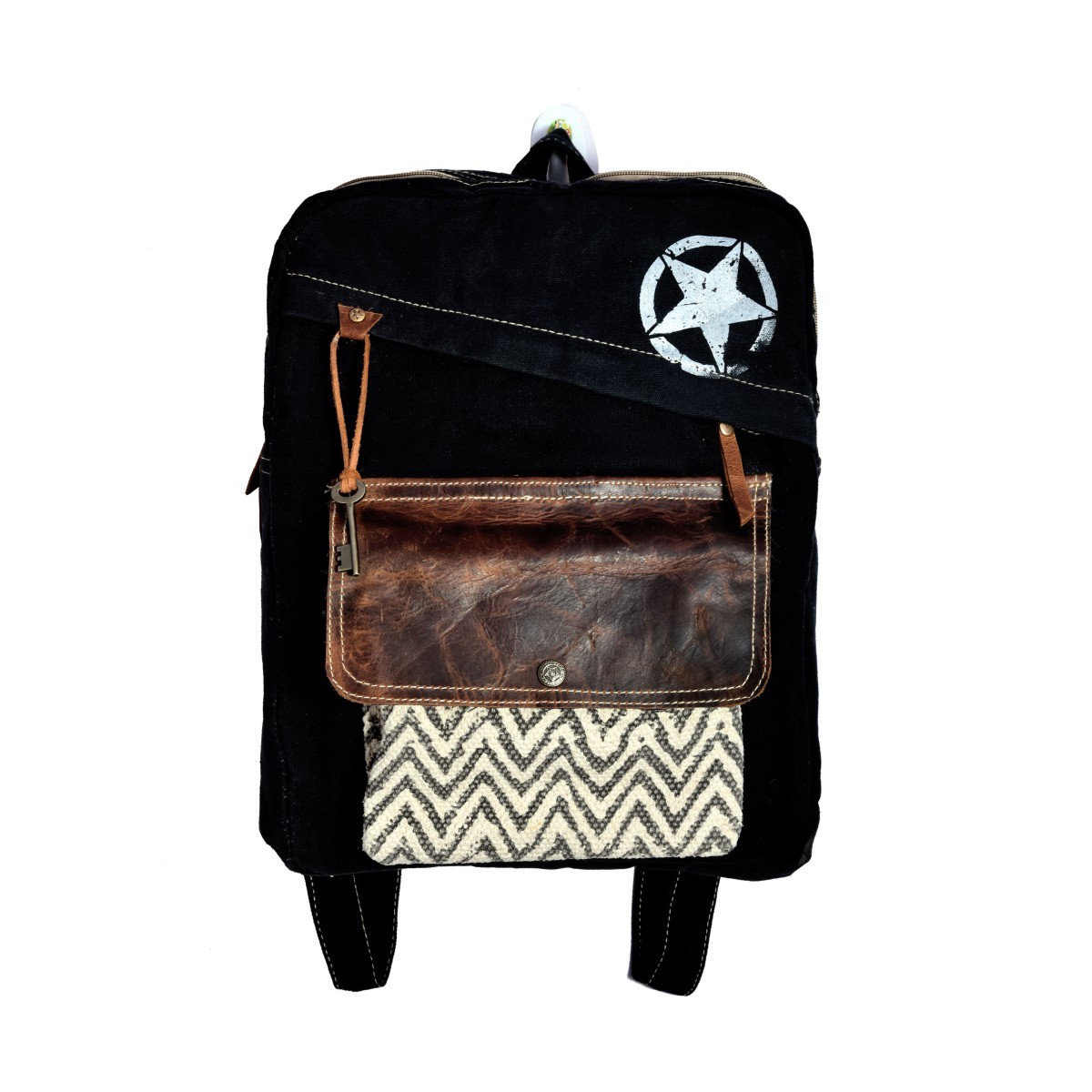 BBW-068.jpg Star Print With Zigzag Rug Pocket Backpack - Image 1