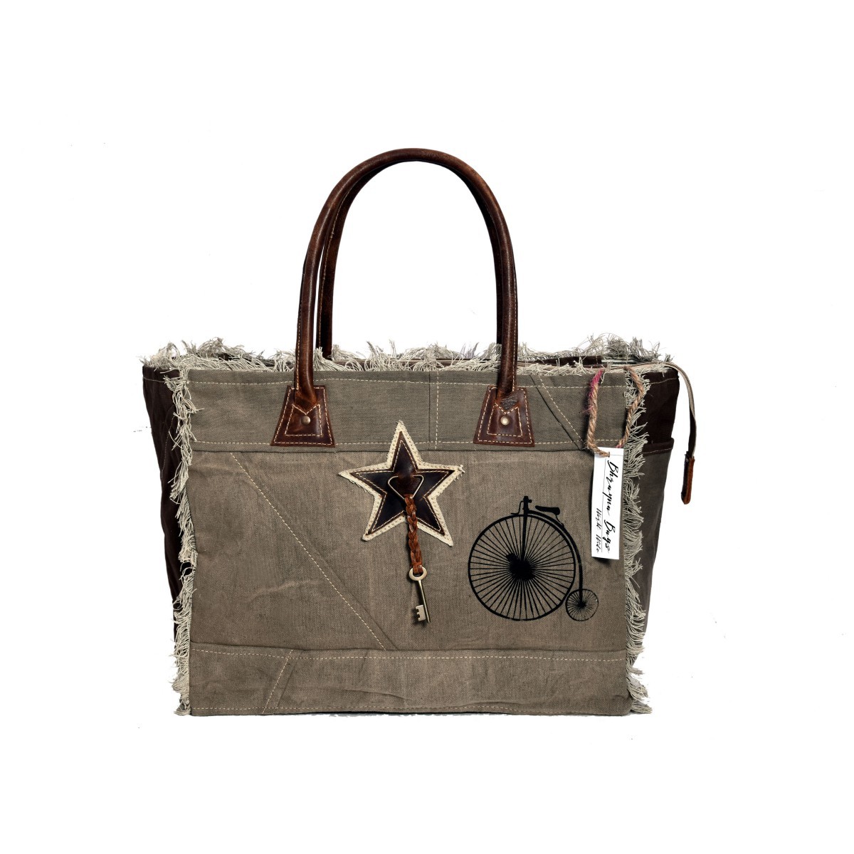BBW-071.jpg Cycle Print With Star Key Rough Cut Weekender Bag - Image 1